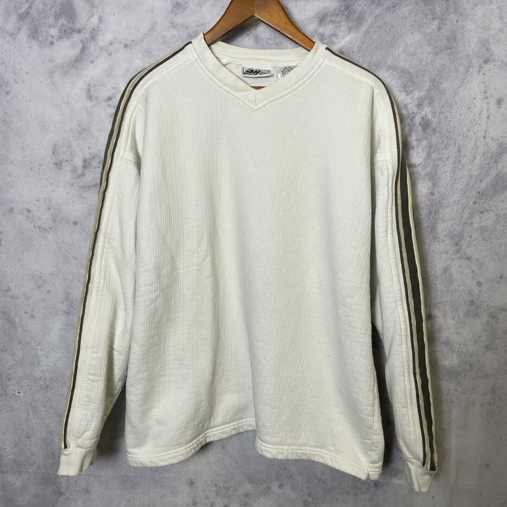 Vintage Bull Head Sweatshirt Mens Medium White V Neck Y2K
